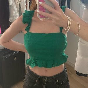 Green Strappy and Flower Crop Top